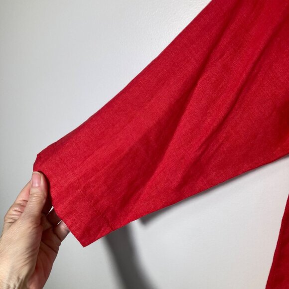 Womens Flax V Neck Linen Tunic Red M 3/4 Sleeve Linen - Picture 5 of 9